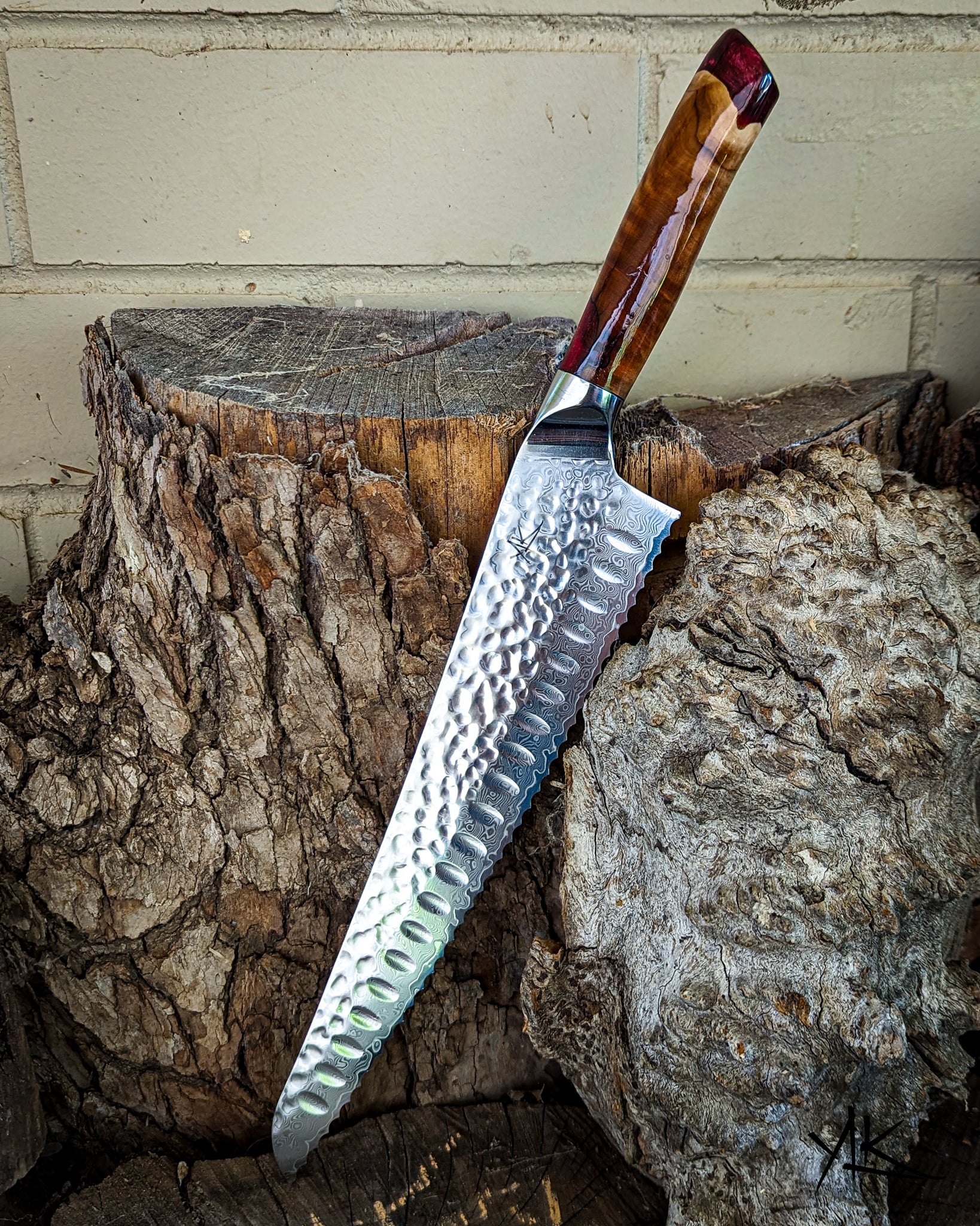 Bread Knife Mystery Burl w/ Multi Colour Epoxy 250mm (10")