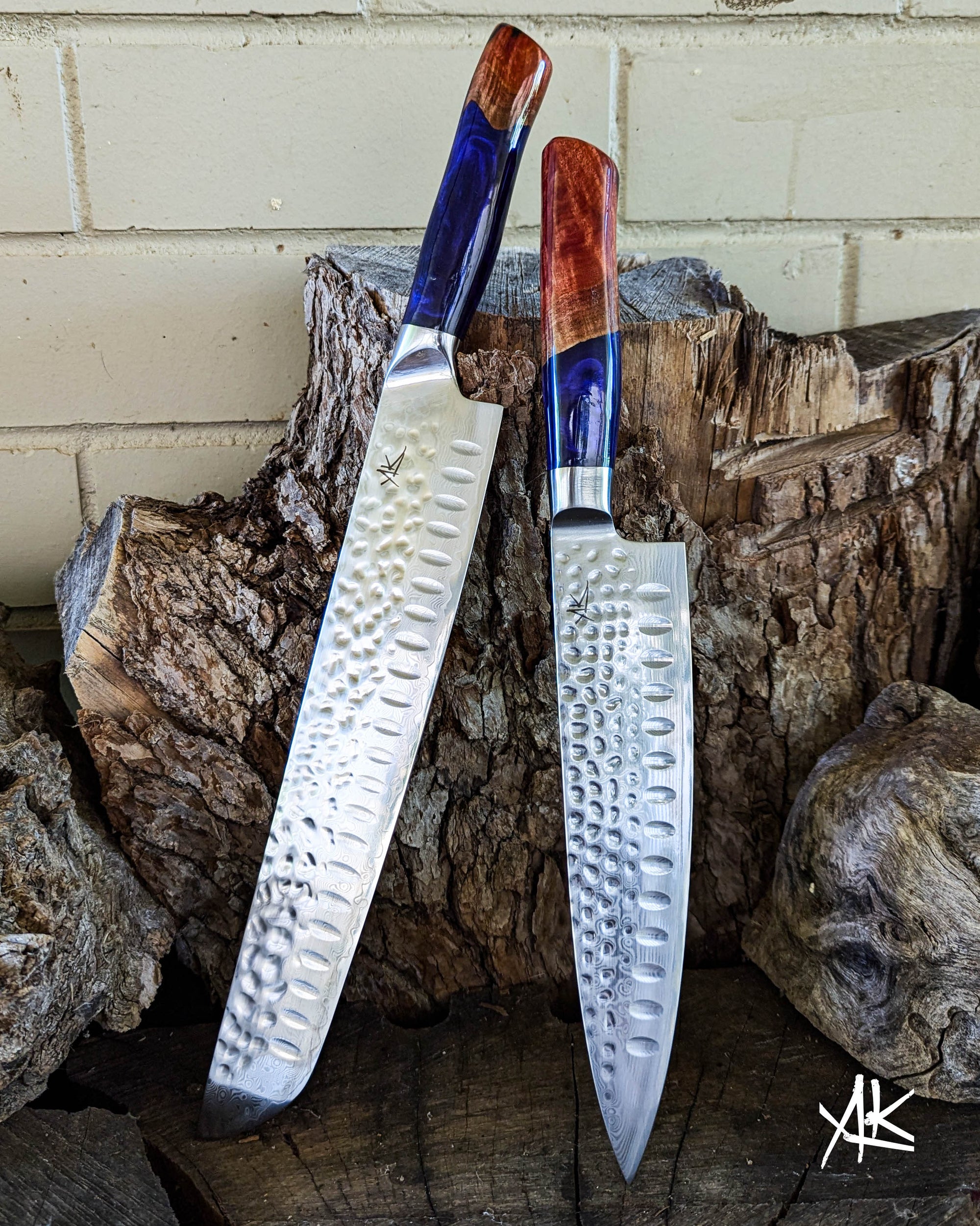 2 Knife Set - Chef & Brisket - Red Gum Burl w/ Purple Epoxy