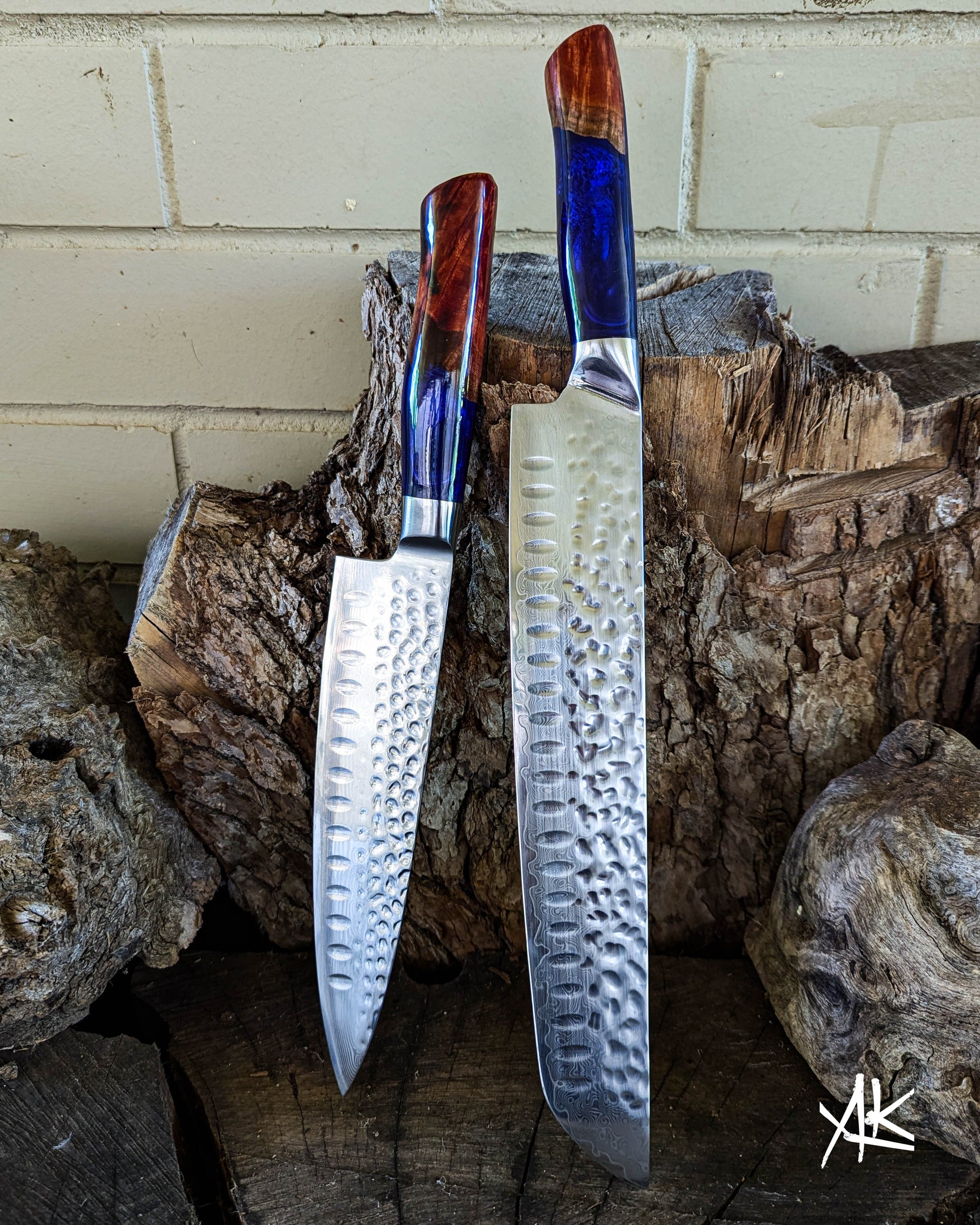 2 Knife Set - Chef & Brisket - Red Gum Burl w/ Purple Epoxy