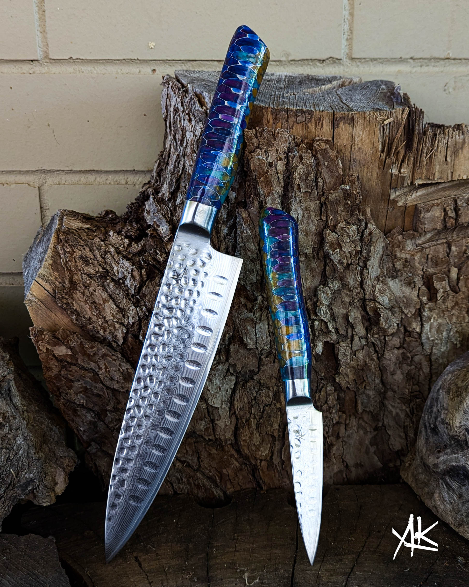 2 Knife Set - Chef & Paring - Honeycomb Aluminium w/ Multi Colour Epoxy