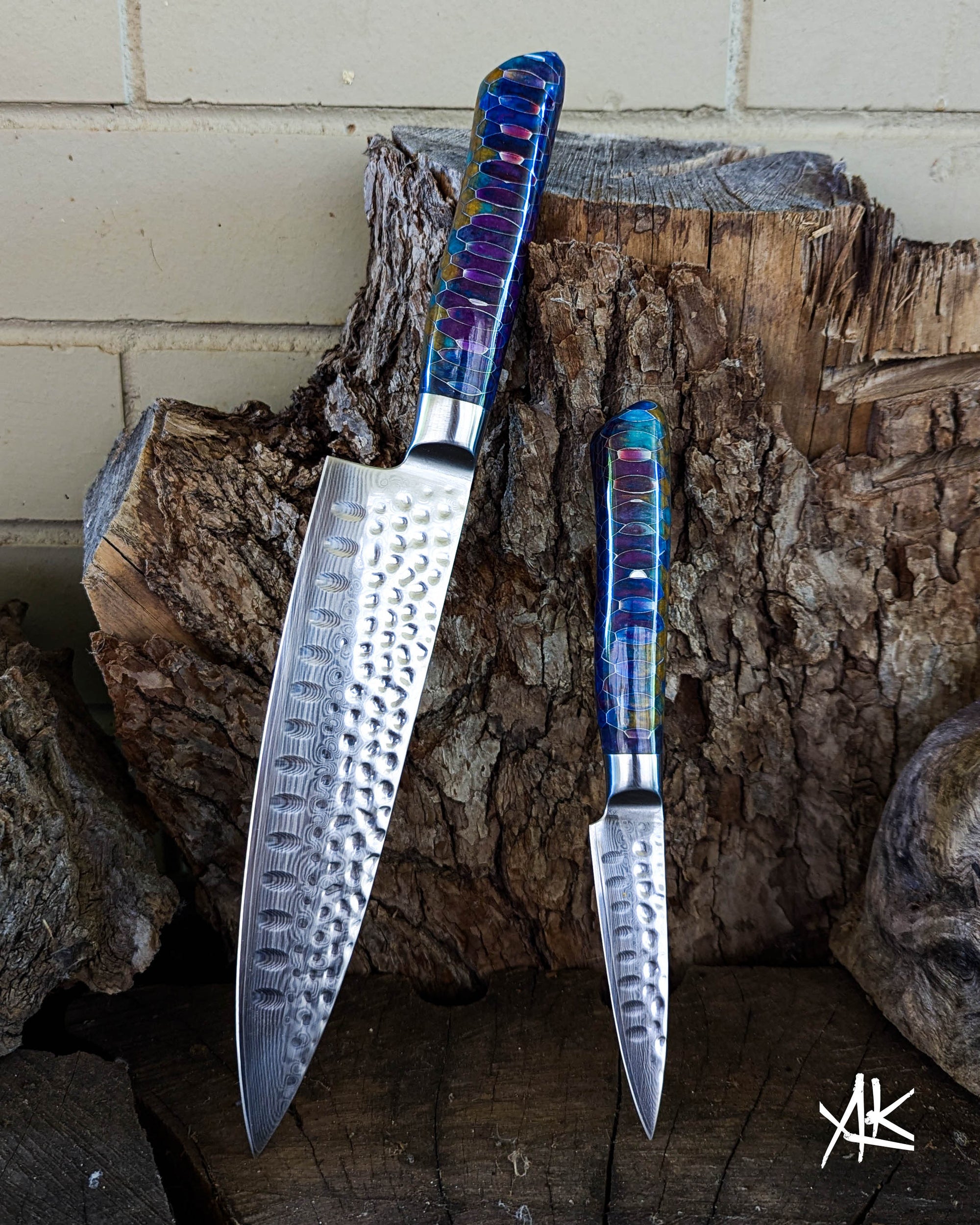 2 Knife Set - Chef & Paring - Honeycomb Aluminium w/ Multi Colour Epoxy