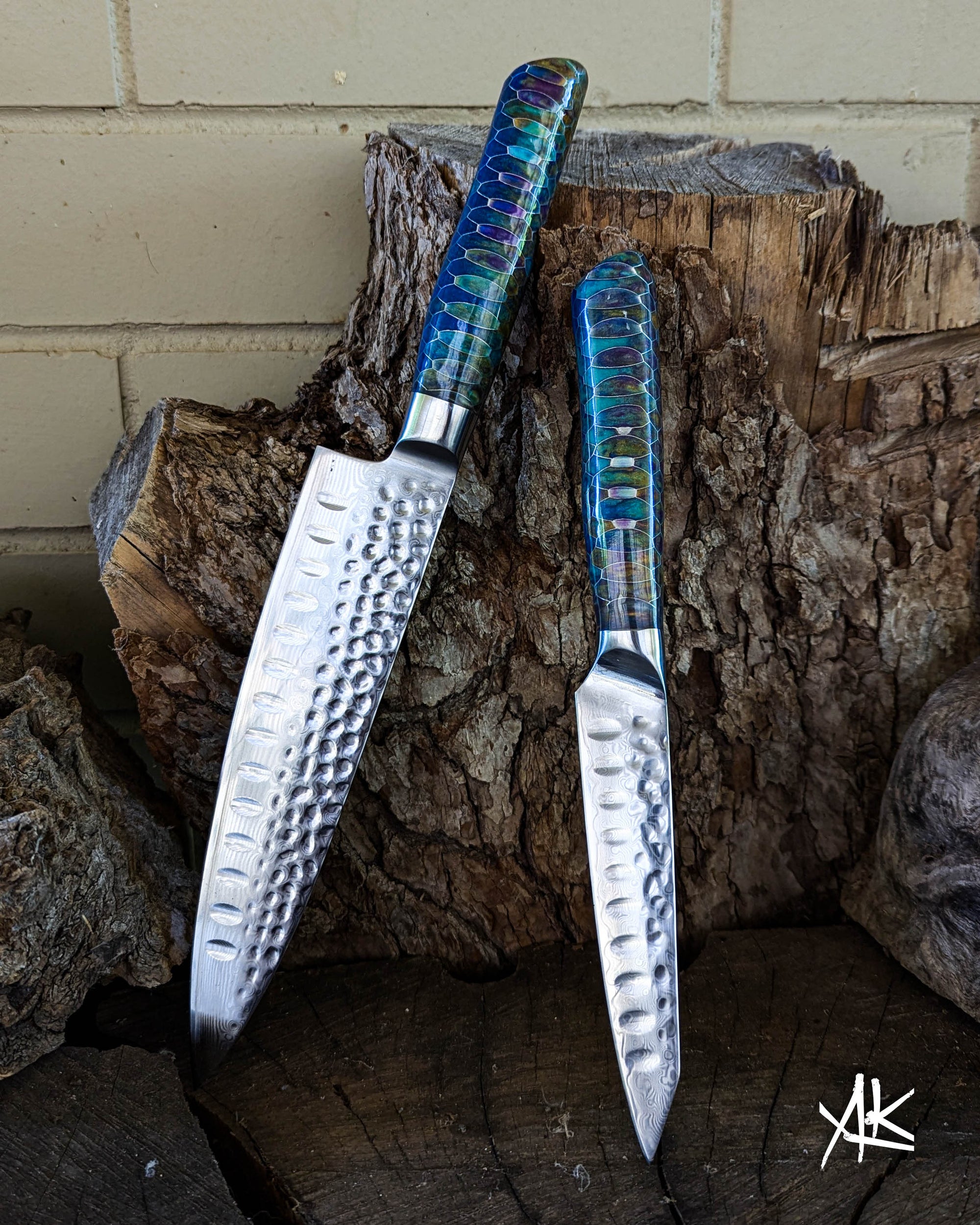 2 Knife Set - Chef & Utility - Honeycomb Aluminium w/ Multi Colour Epoxy