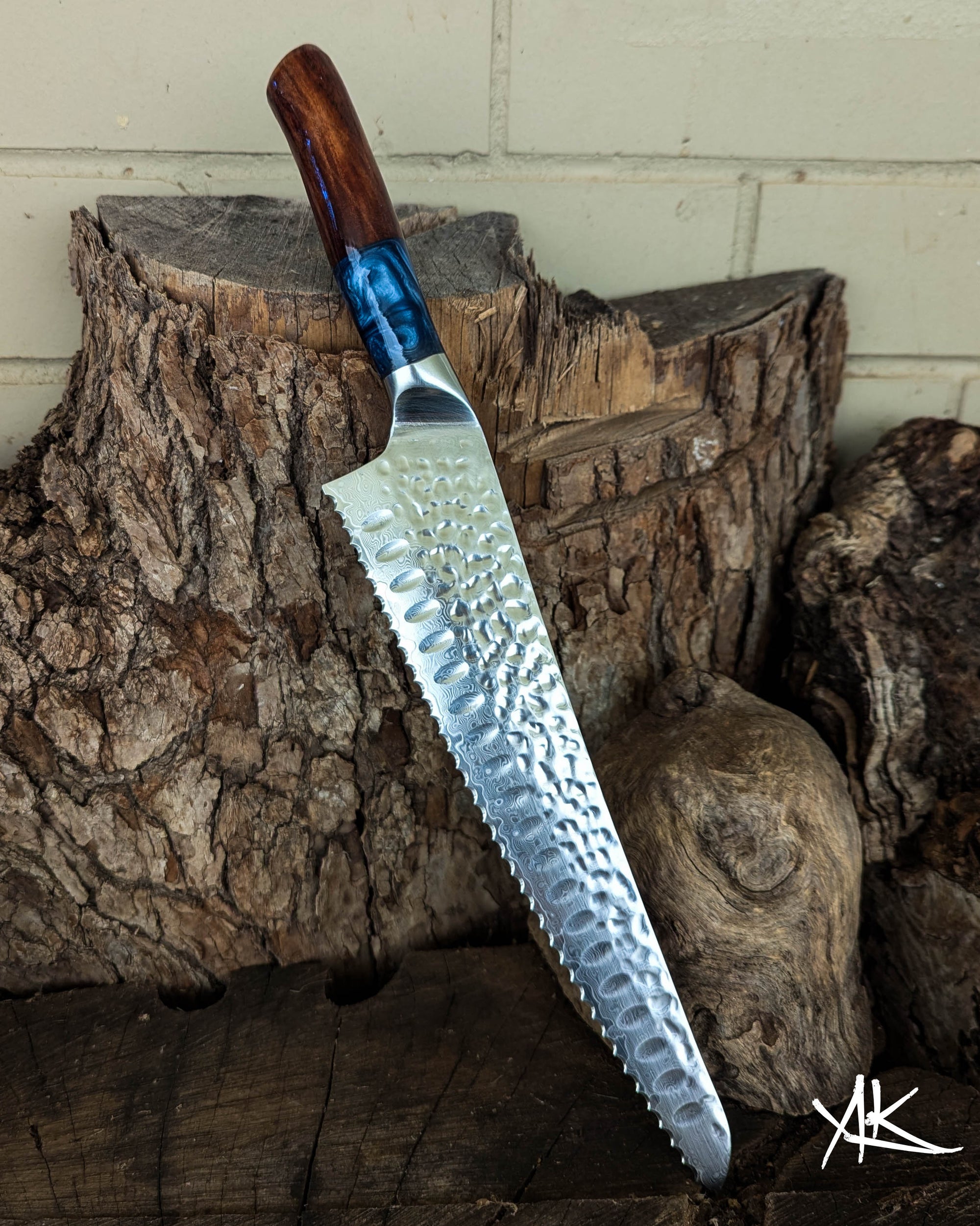 Bread Knife Hickory w/ Dusty Blue Epoxy 250mm (10")