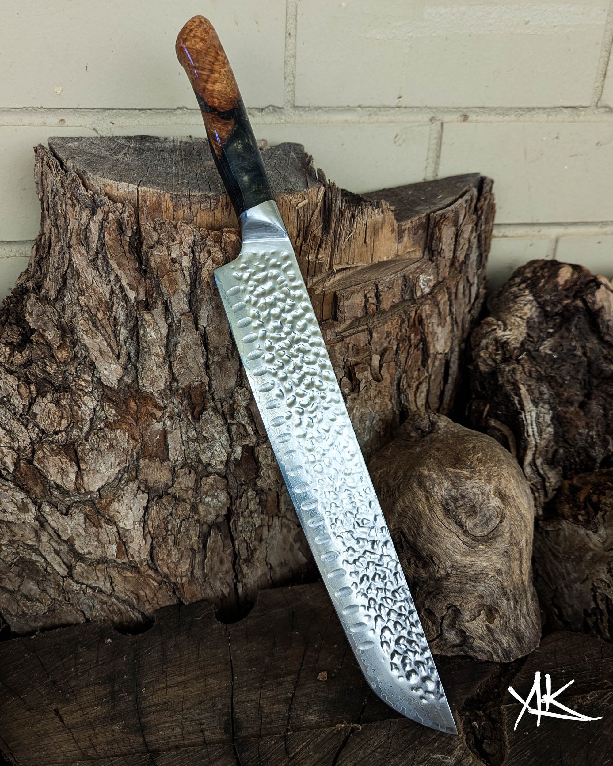 Brisket Knife Yellow Box Burl w/ Olive Green Epoxy 260mm (10.5")