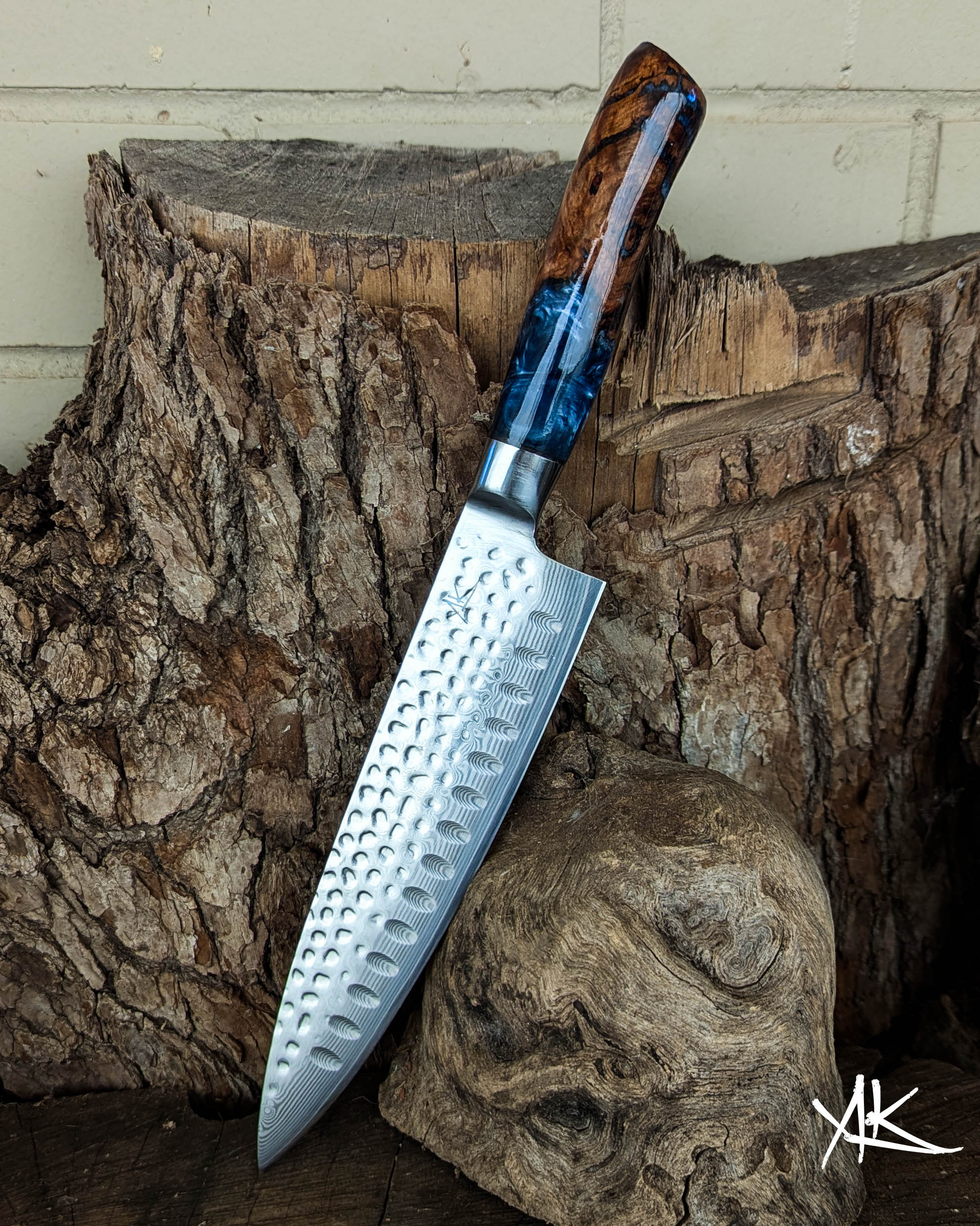 Chef's Knife Stringybark Burl w/ Dusty Blue Epoxy 200mm (8")