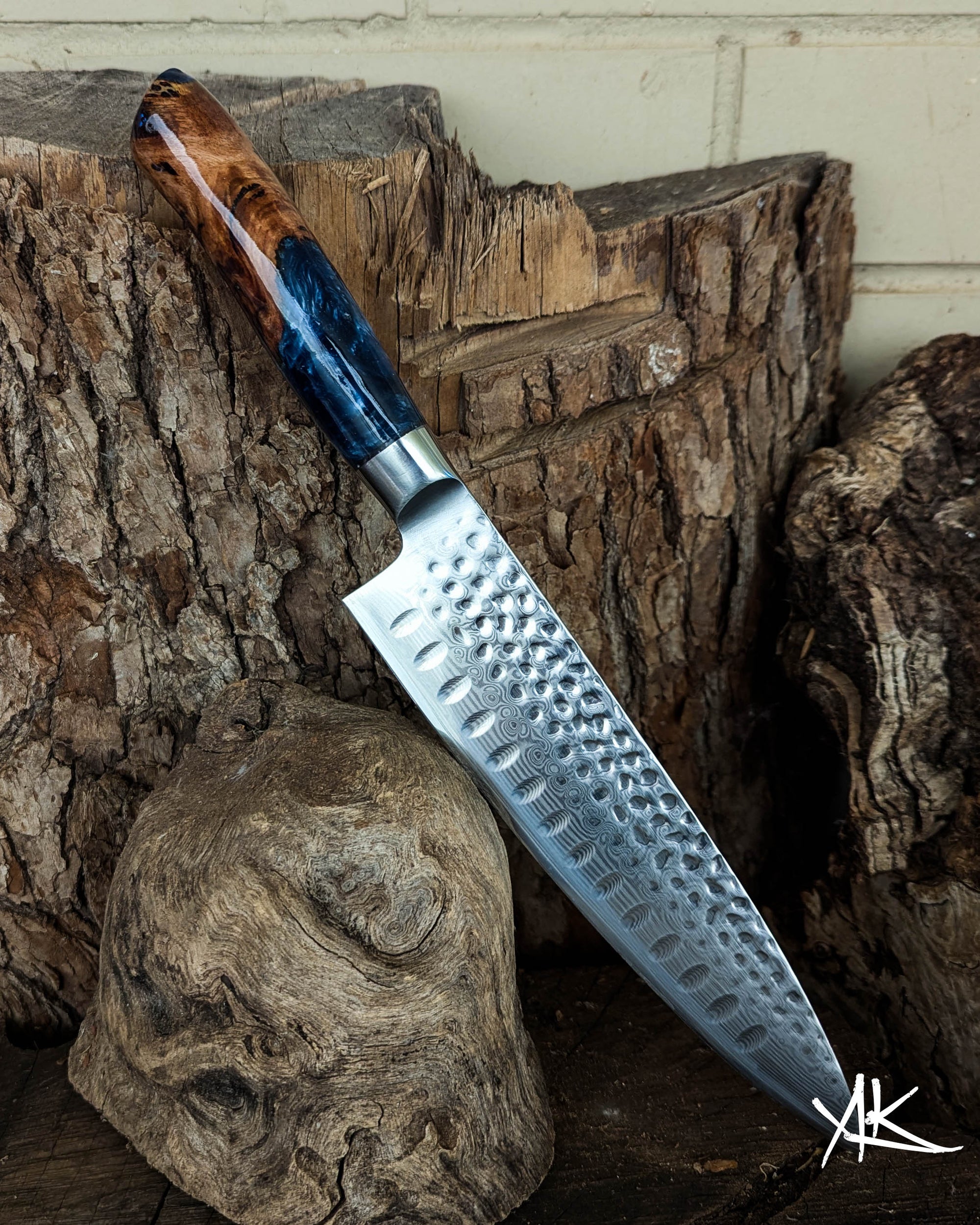 Chef's Knife Stringybark Burl w/ Dusty Blue Epoxy 200mm (8")