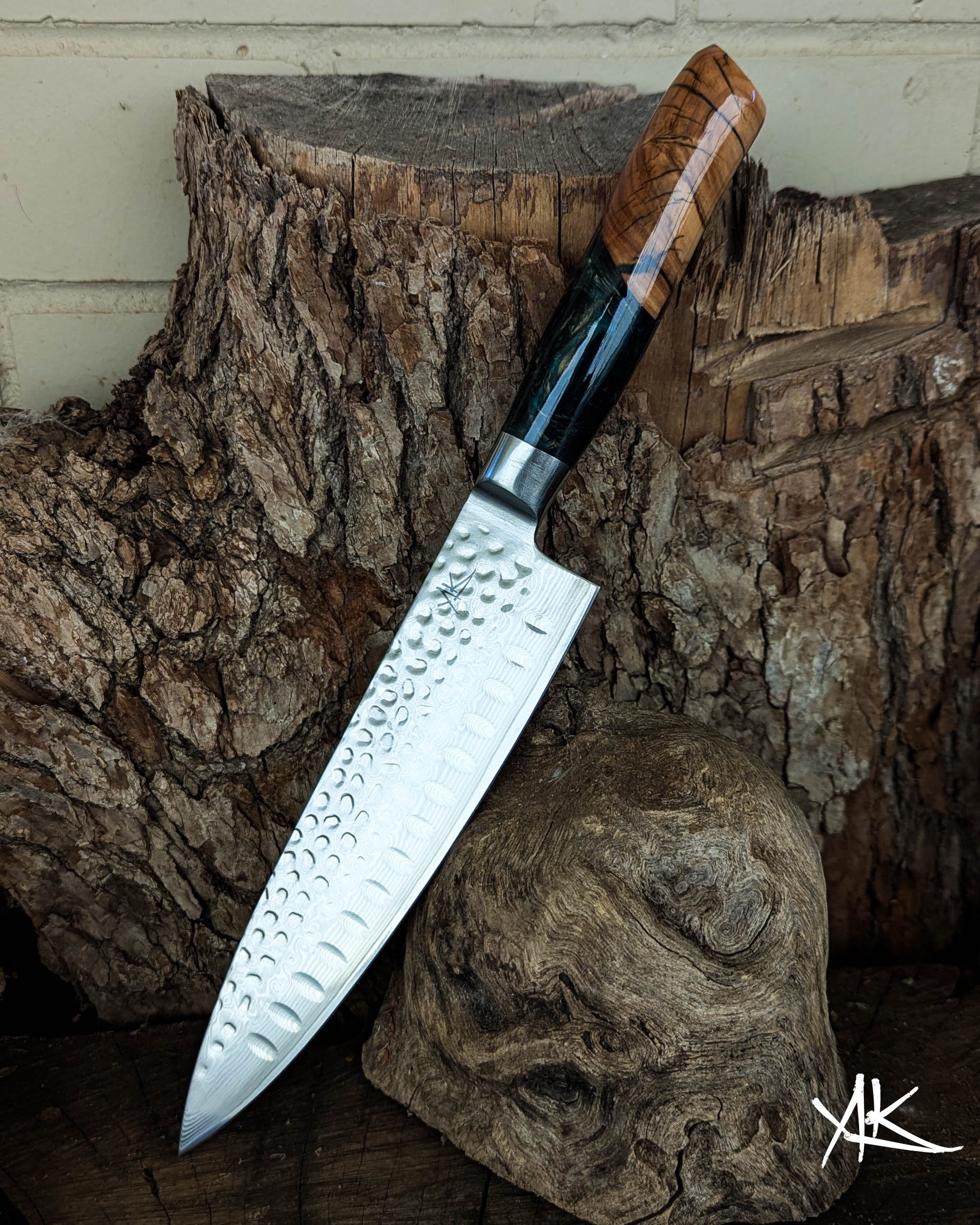 Chef's Knife Olive Timber w/ Multi Green Epoxy 200mm (8")