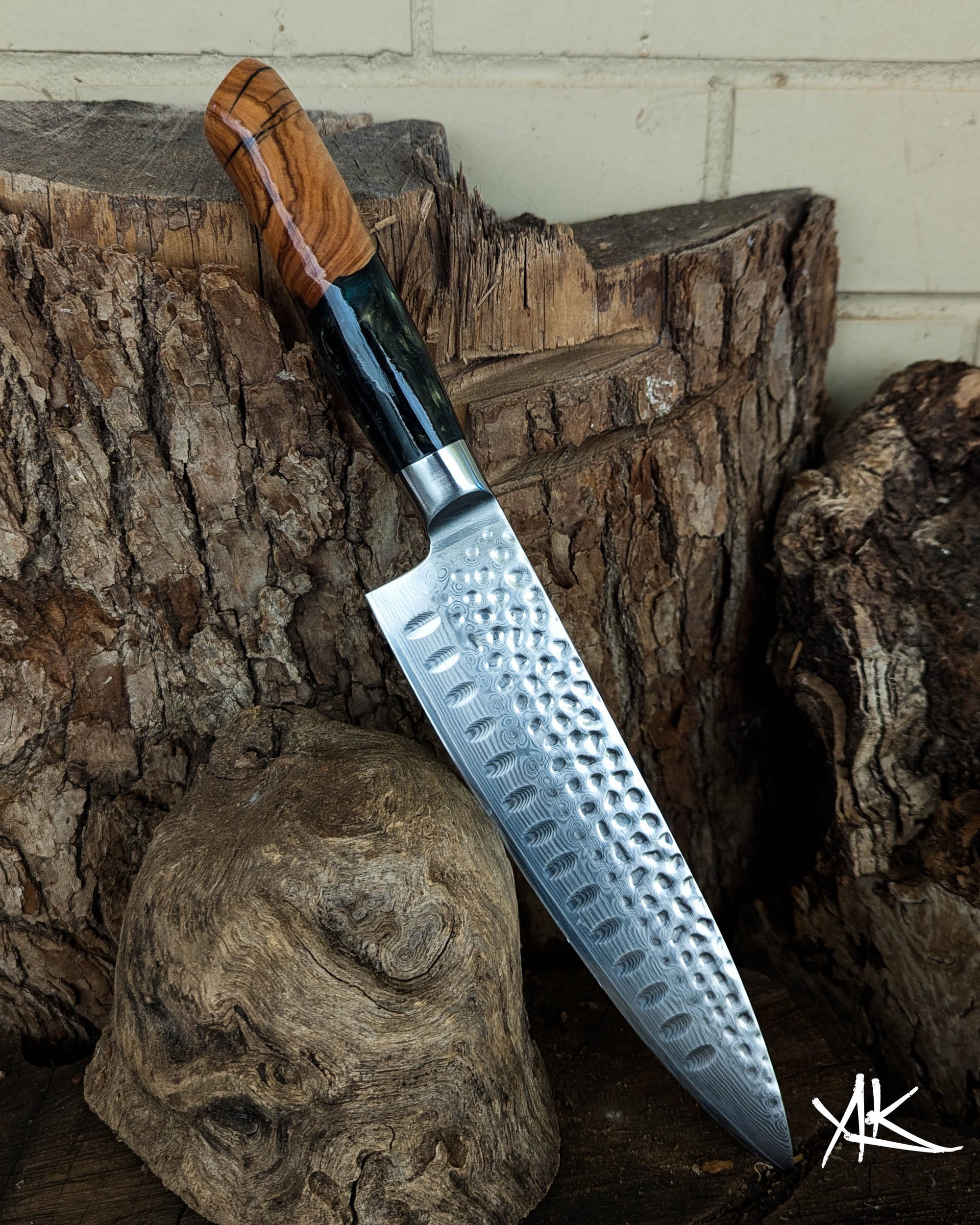 Chef's Knife Olive Timber w/ Multi Green Epoxy 200mm (8")