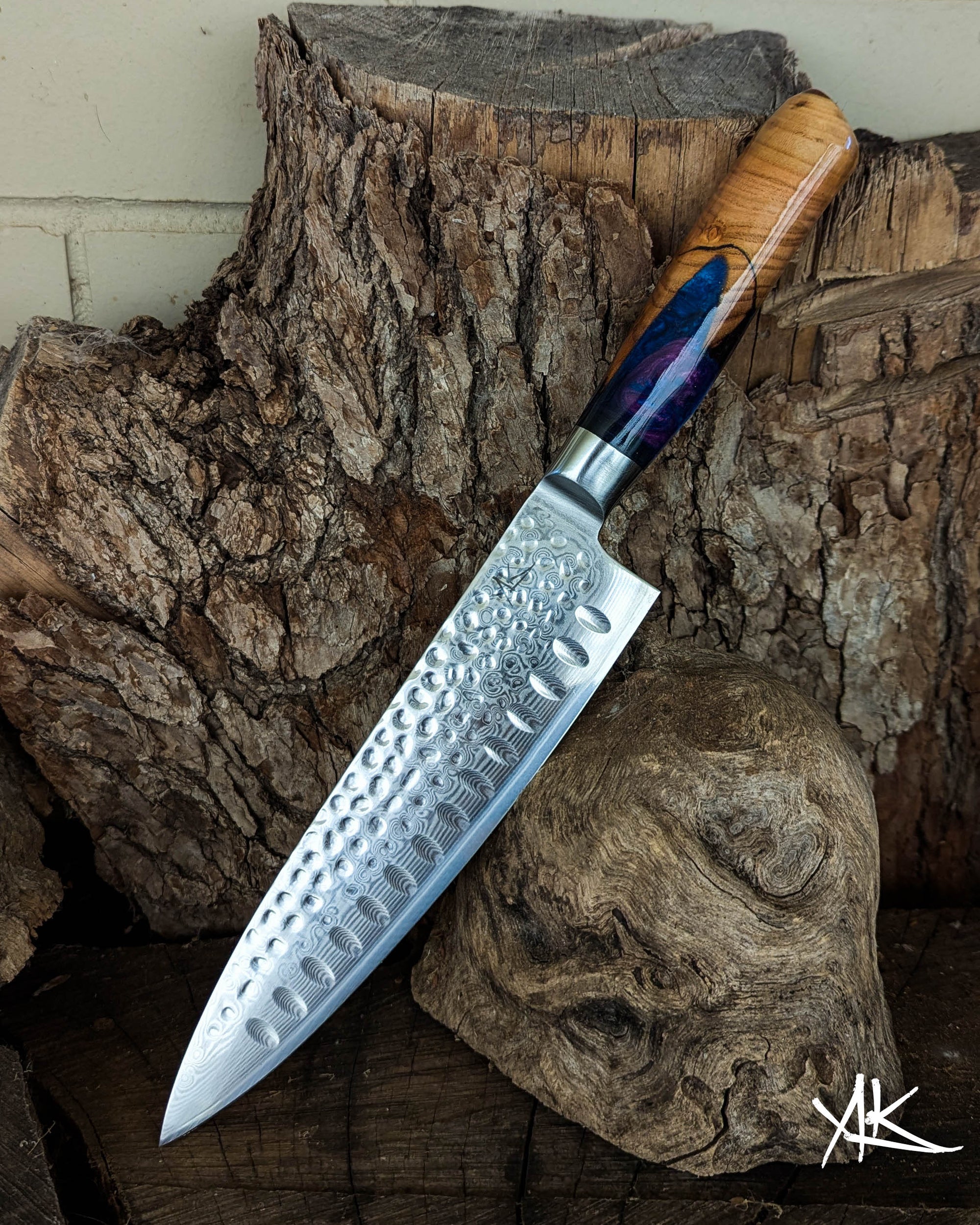 Chef's Knife Olive Timber w/ Multi Colour Epoxy 200mm (8")