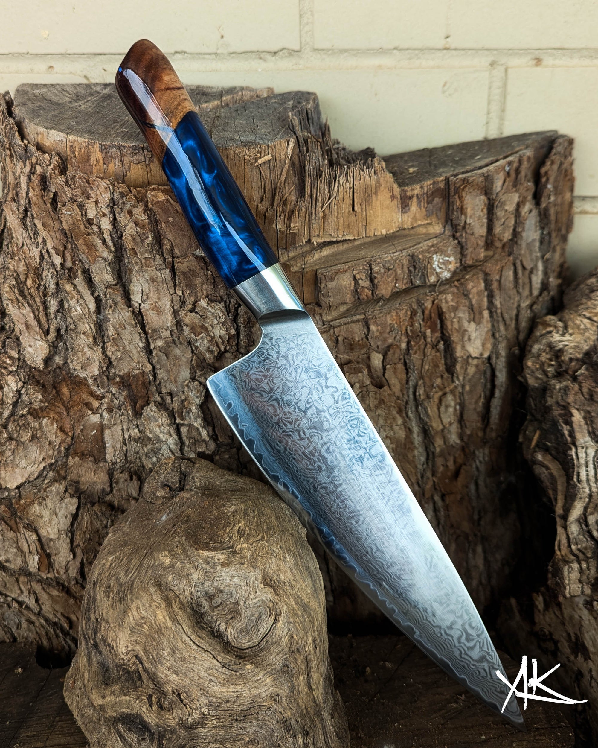 Premium Powdered Steel Chef's Hickory w/ Azure Blue Epoxy 210mm (8.5")